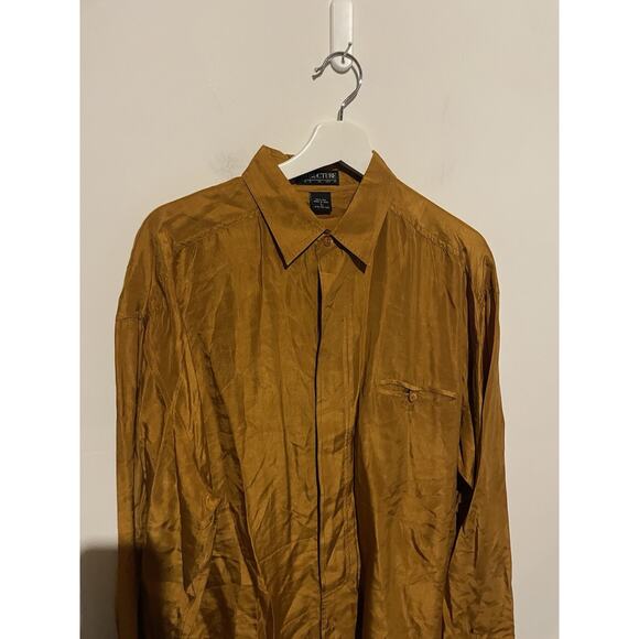 Structure Vintage 100% Silk Shirt Blouse Womens Large Burnt Orange Button Up - Picture 2 of 4